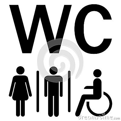 WC sign Men Women wheelchairs Vector Illustration