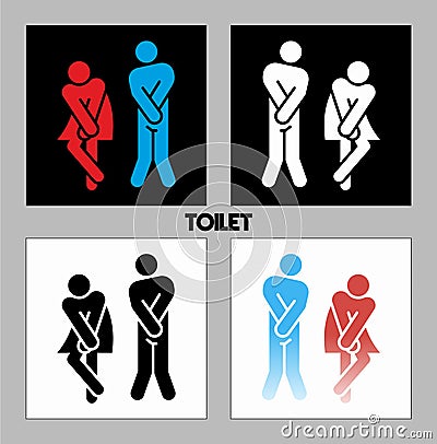 167_WC sign. Vector funny boy and girl toilet icons or female and male bathroom symbols Cartoon Illustration