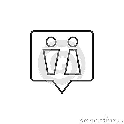WC speech bubble vector outline icon. Toilet linear sign Vector Illustration