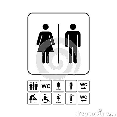 WC / Toilet door plate icon set. Men and women WC sign for restroom Vector Illustration