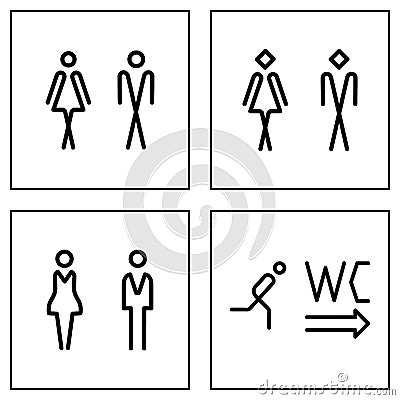 WC / Toilet door plate icon set. Men and women WC sign for restroom Vector Illustration