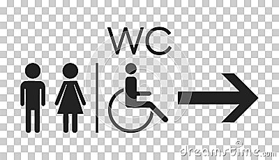 WC, toilet flat vector icon . Men and women sign for restroom on Vector Illustration