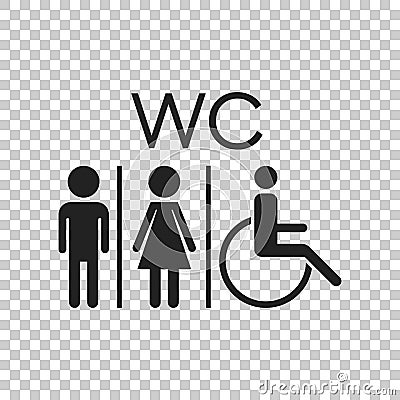 WC, toilet flat vector icon . Men and women sign for restroom on Vector Illustration