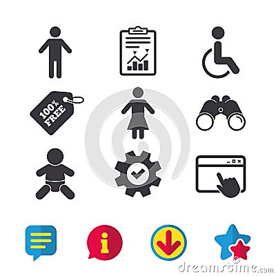 WC toilet icons. Human male or female signs. Vector Illustration