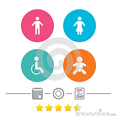 WC toilet icons. Human male or female signs. Vector Illustration