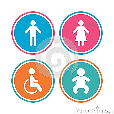 WC toilet icons. Human male or female signs. Vector Illustration