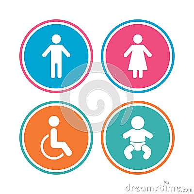 WC toilet icons. Human male or female signs. Vector Illustration