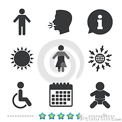 WC toilet icons. Human male or female signs. Vector Illustration