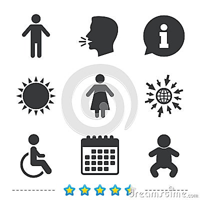 WC toilet icons. Human male or female signs. Vector Illustration