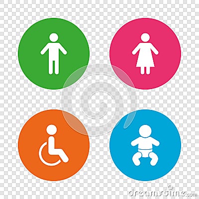 WC toilet icons. Human male or female signs. Vector Illustration