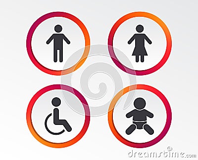 WC toilet icons. Human male or female signs. Vector Illustration