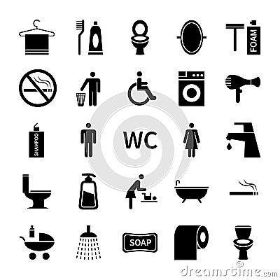 Wc toilet icons. Restroom and bathroom vector silhouette symbols Vector Illustration