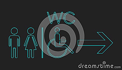 WC, toilet neon vector icon. Vector Illustration