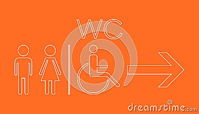 WC, toilet neon vector icon . Men and women sign for restroom on Vector Illustration