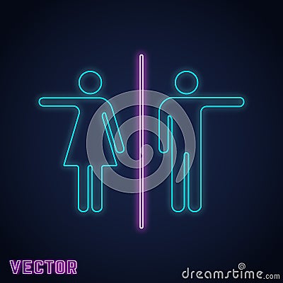 WC toilet sign neon light design Vector Illustration