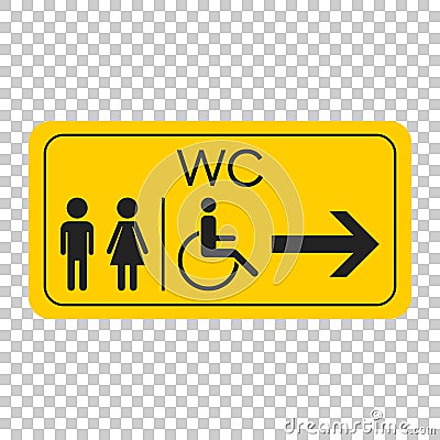 WC, toilet vector icon . Men and women sign for restroom on yell Vector Illustration