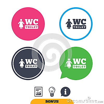 WC women toilet sign icon. Restroom symbol. Vector Illustration