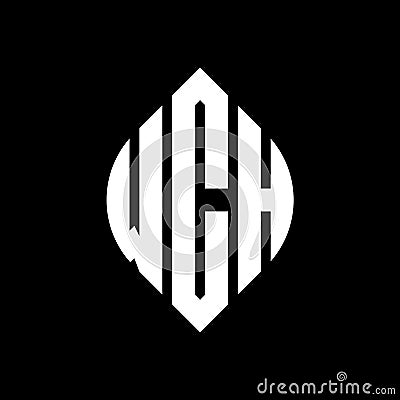 WCH circle letter logo design with circle and ellipse shape. WCH ellipse letters with typographic style. The three initials form a Vector Illustration