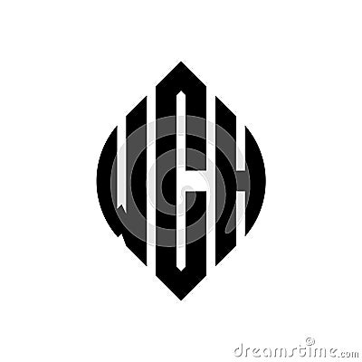 WCH circle letter logo design with circle and ellipse shape. WCH ellipse letters with typographic style. The three initials form a Vector Illustration