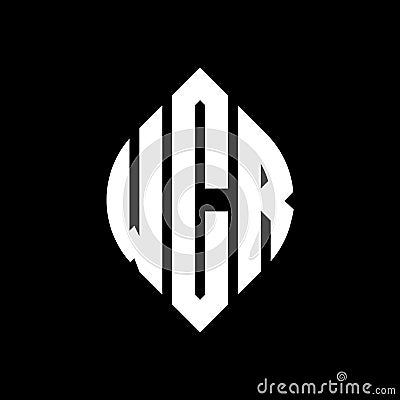 WCR circle letter logo design with circle and ellipse shape. WCR ellipse letters with typographic style. The three initials form a Vector Illustration
