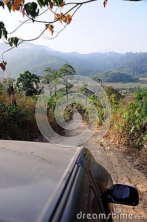 4WD Crossing Mountain Stock Photo