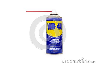 WD-40 is the trademark name of a penetrating oil and water-displacing spray. Editorial Stock Photo