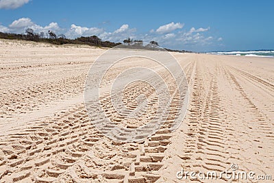 4WD Tyre Tracks Sand Beach Stock Photo