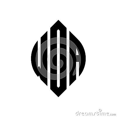 WDA circle letter logo design with circle and ellipse shape. WDA ellipse letters with typographic style. The three initials form a Vector Illustration
