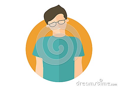 Weak, sad, depressed boy in glasses. Flat design icon. Handsome man with feeble depression emotion. Icon isolated on white Stock Photo