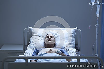 Weak woman during chemotherapy Stock Photo