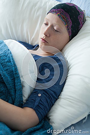 Weak woman with cancer Stock Photo