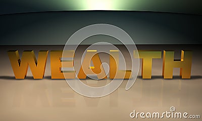 Wealth 3D Text in gold Stock Photo