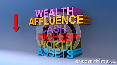 Wealth affluence cash riches worth assets on blue Stock Photo