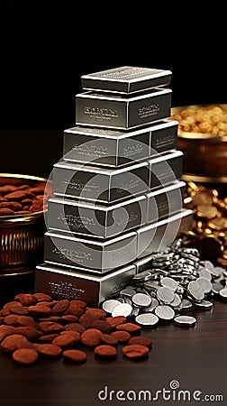 Wealth in balance Silver bars alongside stock graph, depicting commodities investment dynamics Stock Photo