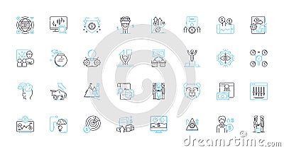 Wealth counseling linear icons set. Prosperity, Abundance, Investments, Estate, Legacy, Planning, Security line vector Vector Illustration
