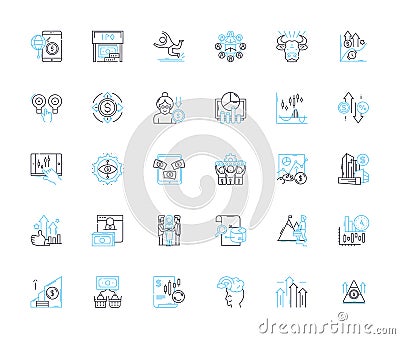 Wealth counseling linear icons set. Prosperity, Abundance, Investments, Estate, Legacy, Planning, Security line vector Vector Illustration