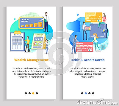 Wealth Management, Credit and Debit Cards Vector Vector Illustration