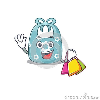 Wealthy baby apron cartoon character with shopping bags Vector Illustration