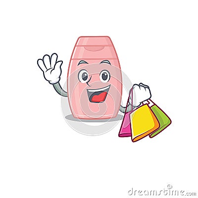 Wealthy baby cream cartoon character with shopping bags Vector Illustration