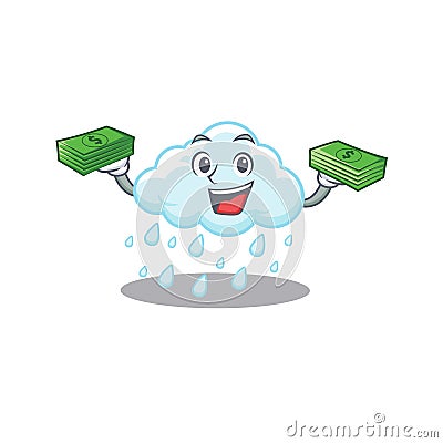 A wealthy cloudy rainy cartoon character having money on hands Vector Illustration