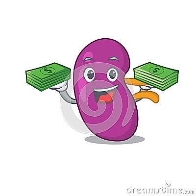 A wealthy kidney cartoon character with much money Vector Illustration