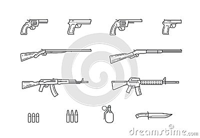 Weapon and gun set icons. Firearms vector illustration Vector Illustration