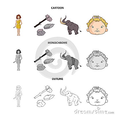 Weapon, hammer, elephant, mammoth .Stone age set collection icons in cartoon,outline,monochrome style vector symbol Vector Illustration