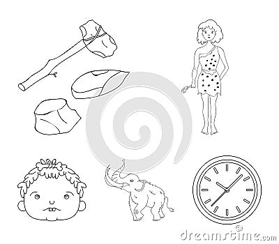 Weapon, hammer, elephant, mammoth .Stone age set collection icons in outline style vector symbol stock illustration web. Vector Illustration