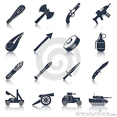 Weapon icons black set Vector Illustration