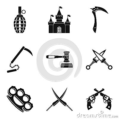 Weapon proficiency icons set, simple style Vector Illustration