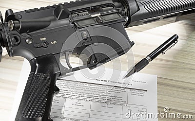 Weapon and public domain 4473 form Stock Photo