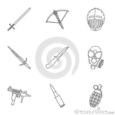 Weapon set icons in outline style. Big collection of weapon vector symbol stock illustration Vector Illustration