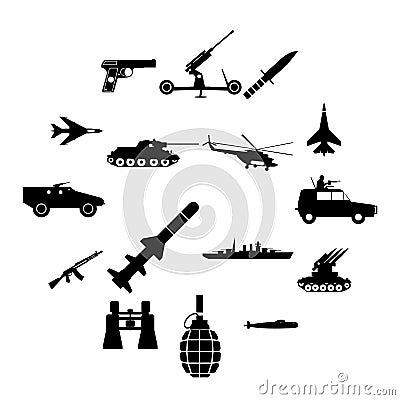 16 weapon simple icons set Vector Illustration