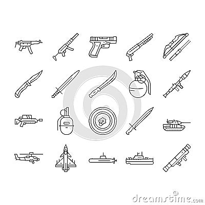 weapon war gun military army icons set vector Vector Illustration